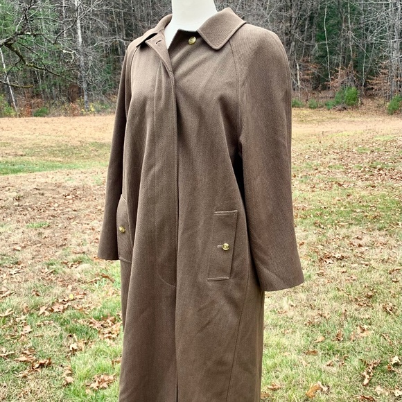 Burberry Brown Wool Gaberdine Womens Long Coat M/L Plaid Liner Excellent Gift - Picture 4 of 15